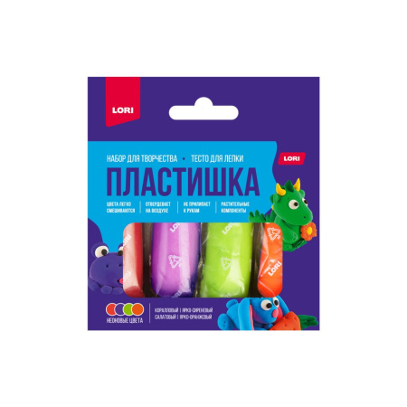 Тесто для лепки 4цв*30гр неоновое Пластишка