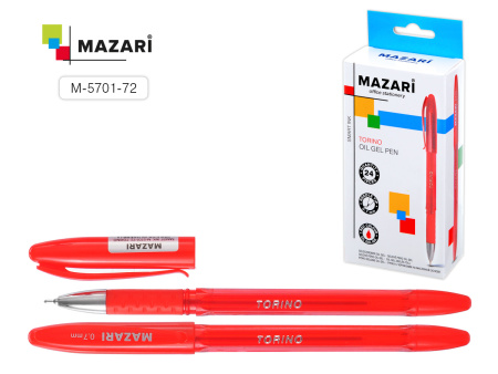 Ручка шарик. Mazari Torino 0,7мм красная, масл.осн. игол. након