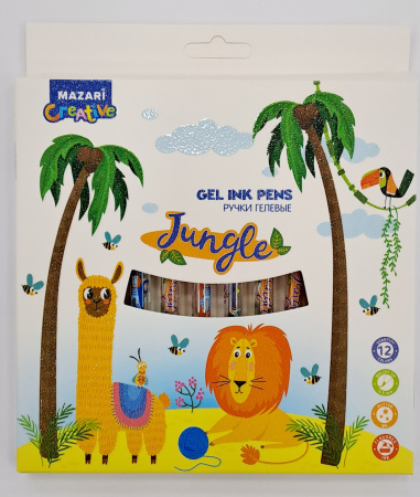 Набор гелевых ручек 12цв. Jungle 0,9мм, аромат. с блестками
