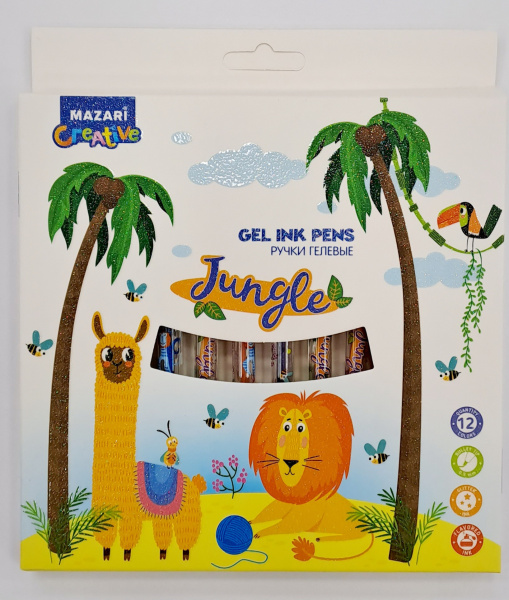 Набор гелевых ручек 12цв. Jungle 0,9мм, аромат. с блестками