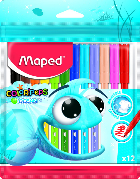 Фломастеры ColorPeps Ocean 12цв. смываемые в п/э пакете с подвесо
