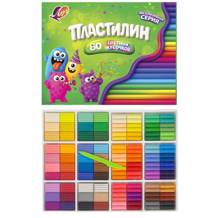 Пластилин 80 цветных кусочков, 690г (40 класс+40 воск)
