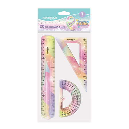Линейки 3 пр.(лин.20см,треуг,тр-р) н-р гибкий Glitter flexible