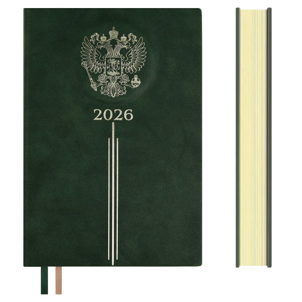 Ежедневник.2026г А5 7Бц Тиволи зелёный, кожзам, фольга 176л