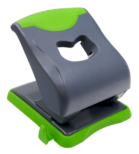 Дырокол 40л Qredo метал.корпус, серо-зеленый, с линейкой