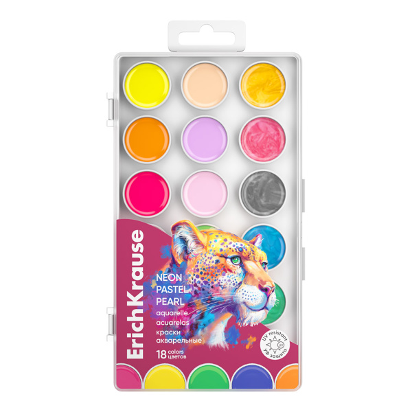 Краски акв. Safari Neon+Pastel+Pearl 18цв. УФ-защита яркости