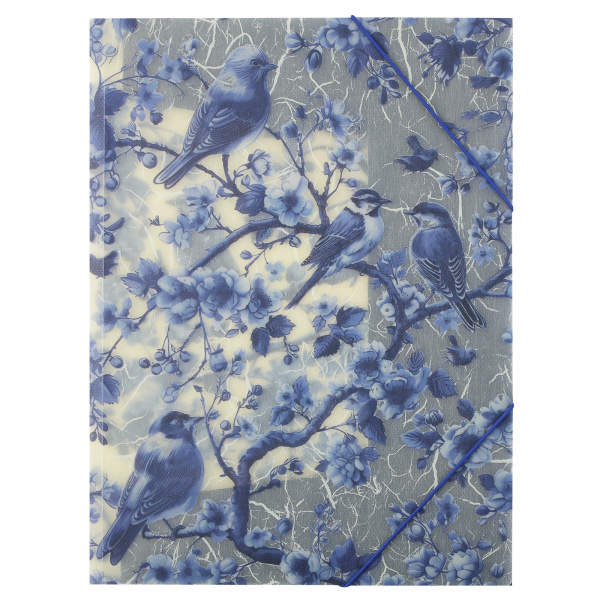 Папка на резинках Blue birds, фольга, волокнистая структура