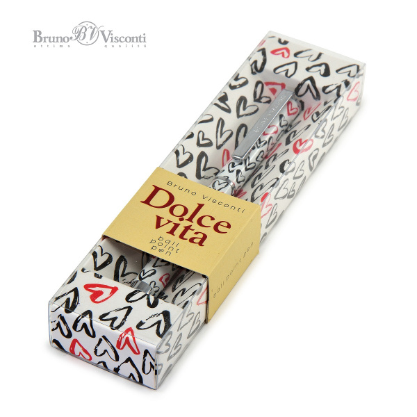 Ручка подар. шарик. Dolce Vita. Сердечки. 0,7мм, синяя, мет АКЦИЯ