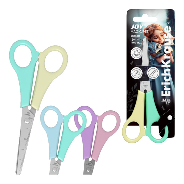 Ножницы  детск. 135мм Joy Magic Pet с линейкой, блистер
