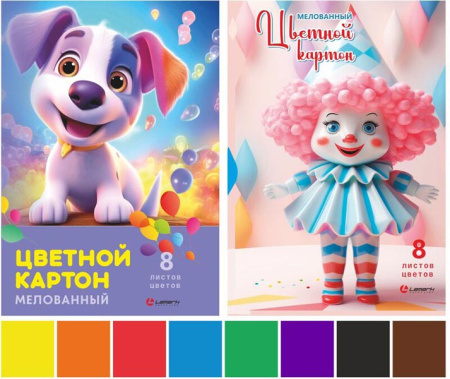 Картон цв. А4  8л(8цв) мелованный