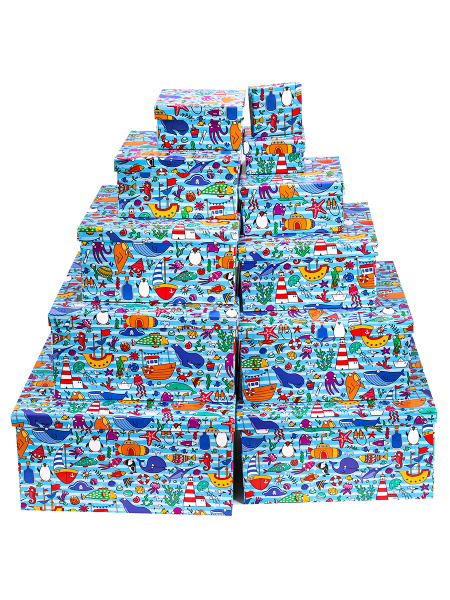 Коробка подарочная Квадратная  11в1 Морской мир