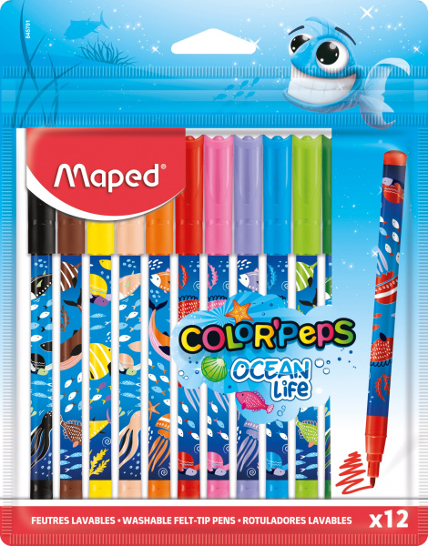 Фломастеры ColorPeps Ocean Life 12цв. смываемые