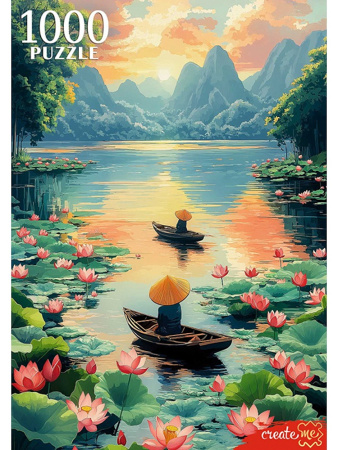 Пазлы 1000 эл Лодки на реке с лотосами