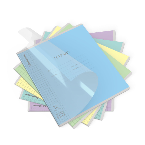 Тетрадь 12л клетка Классика CoverPrо ассорти с пластиковой обл