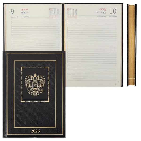 Ежедневник.2026г А5 7Бц Символика чёрный, кожзам, поролон, фольга