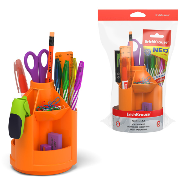 Наст. набор 13предм. Mini Desk Neon Solid  оранжевый  вращ. $