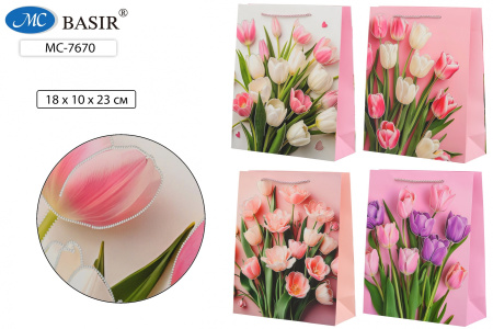 Пакет подарочный 18*23 Тюльпаны, тиснение