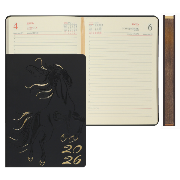 Ежедневник.2026г А5 Инт.обл. Horse чёрный, кожзам, фольга