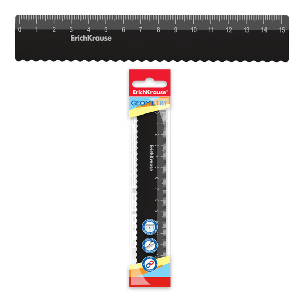 Линейка пластик 15см Classic черная,  с волнистым краем