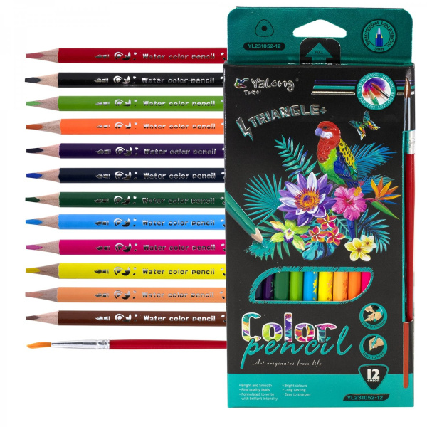 Карандаши .Акварель Birds 12цв. трехгран. + кисть