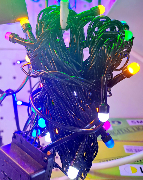 яЭл.Гирлянда 100 LED d 0,4 Мульти черн. провод