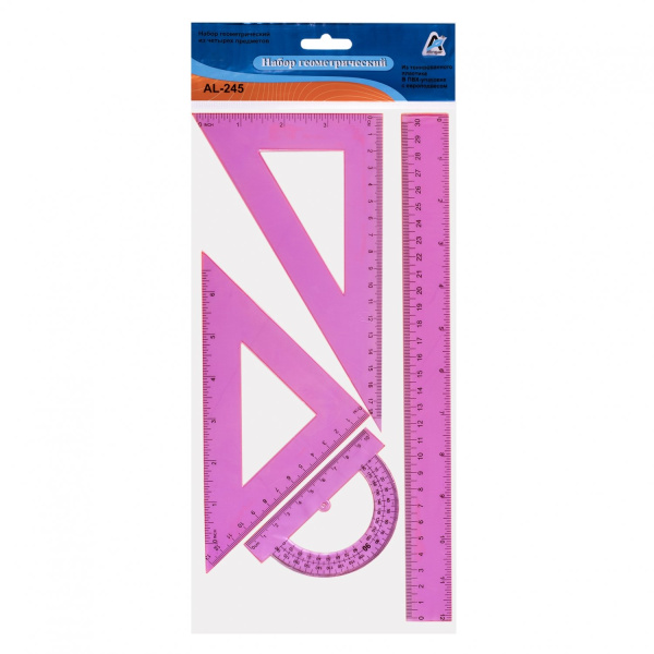 Линейки 4 пр.(лин.30см,2треуг,тр-р) н-р