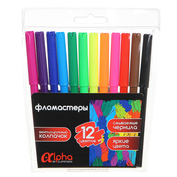 Фломастеры 12цв. Альфа смываемые