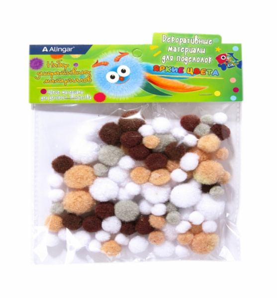 Набор д/творчества Пушистые помпоны  80шт. коричневый/бежевый