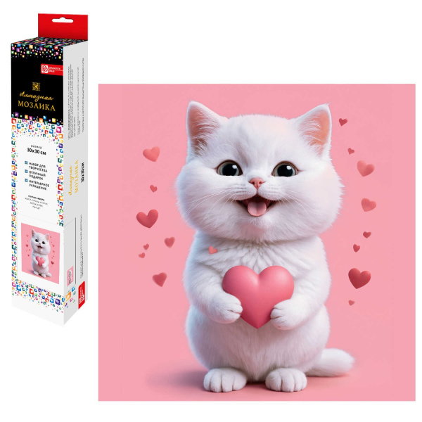 Алмазная мозаика 30*30см Котёнок с сердечком