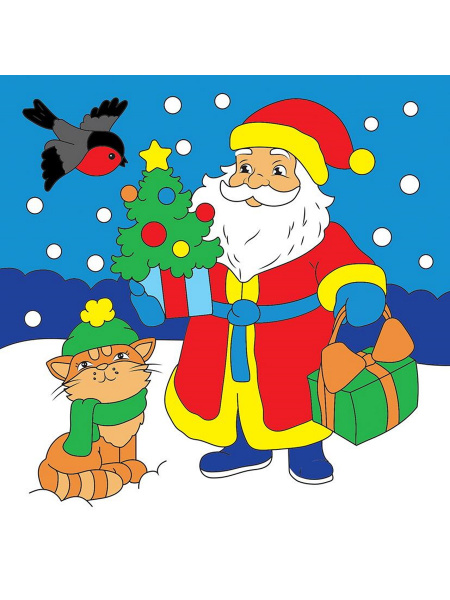 Картина по номерам 15*15 см Дед Мороз и елка