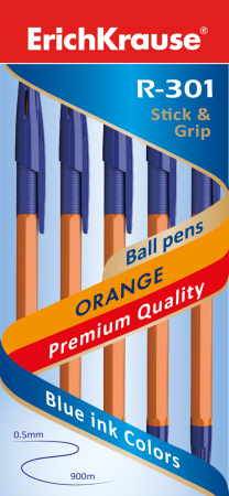 Ручка шарик. EK R-301 Stick&Grip Orange синяя, 0,7мм