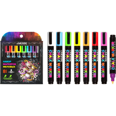 Маркер меловой набор 8цв Chalk Creative, двусторон. након. 3-5мм