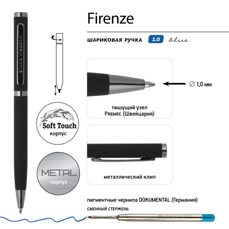 Ручка подар пов. мех. Firenze 1,0мм синяя (черн. метал. корп)