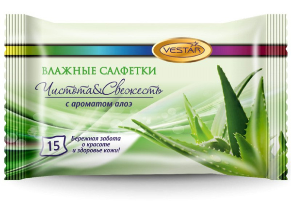 Влажные салфетки гигиенические, 15шт/уп алоэ вера