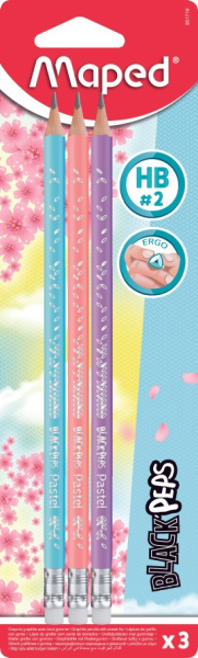 Карандаш ч/гр с/л  трехгран. Black PepS Pastel HB, блистер 3шт