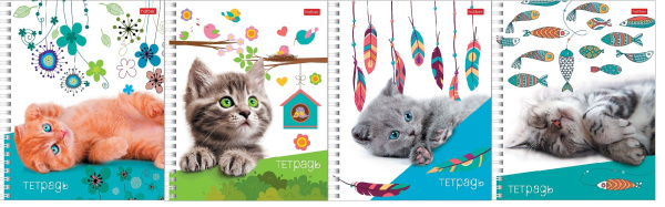 Тетрадь гребень  48л Пушистые мордочки, 4диз.