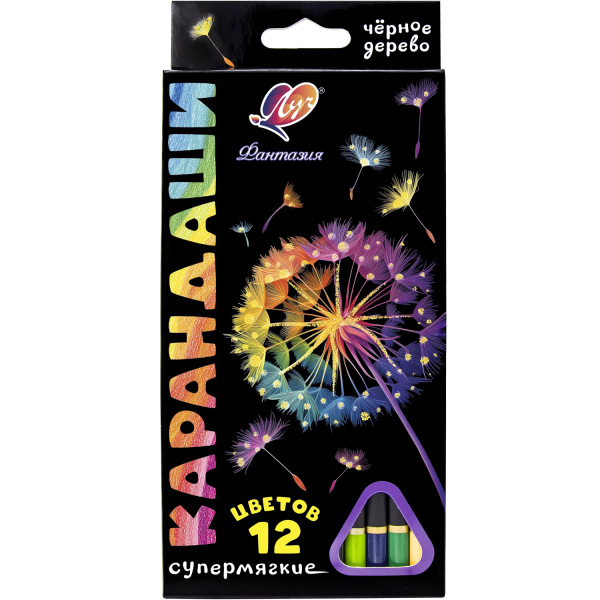 Карандаши .Трехгранные Фантазия 12цв., чёрное дерево