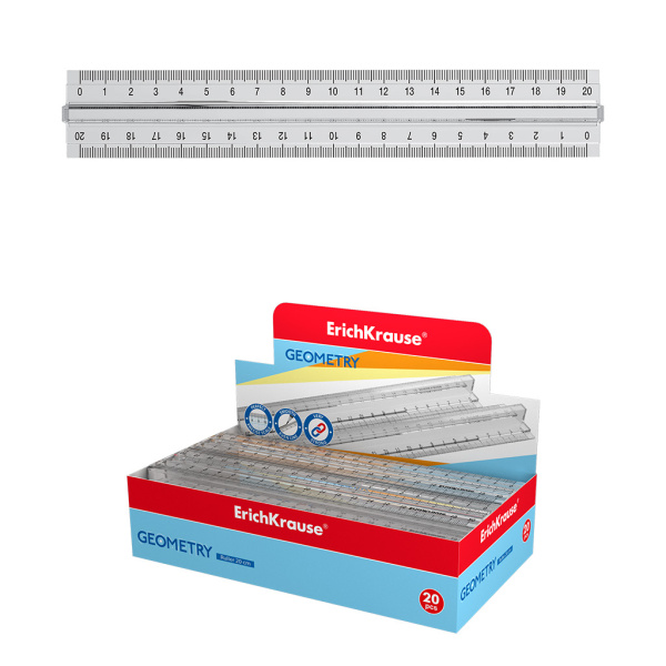 Линейка пластик 20см с держателем Clear прозрачная