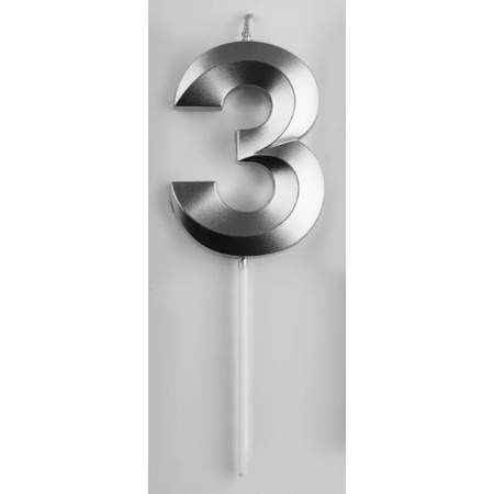 Свеча д/торта цифра Серебро "3"  7см