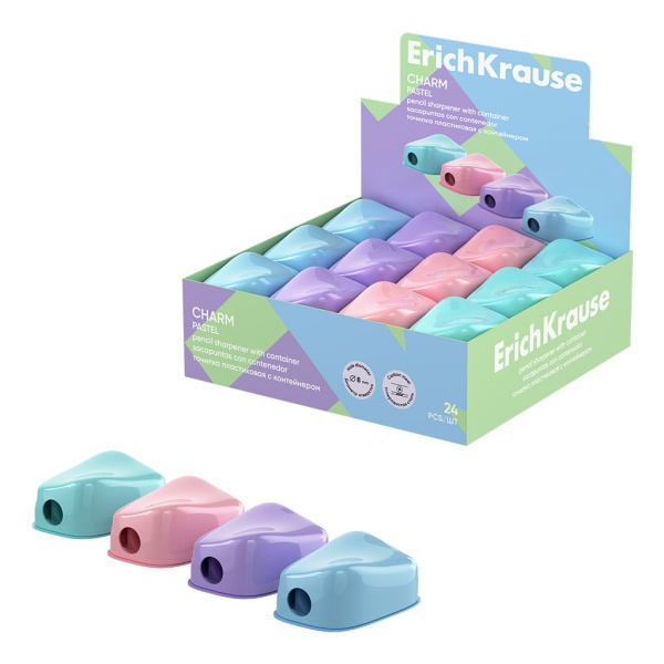 Точилка пластик с контейнером  1отв. Charm Pastel