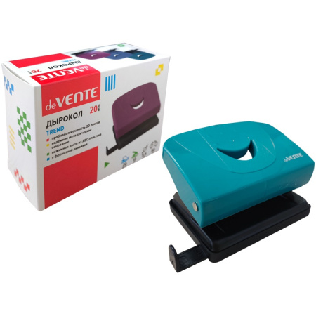 Дырокол 20л Trend изумрудно-бирюзовый, с линейкой
