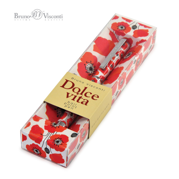 Ручка подар. шарик. Dolce Vita. Маки 0,7мм, синяя, мет корпАКЦИЯ