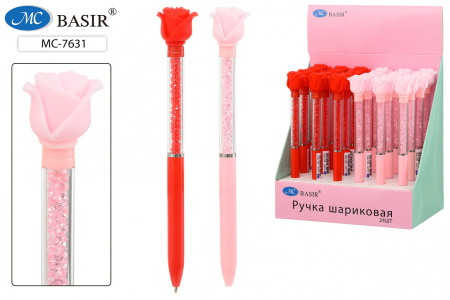 Ручка шарик. поворот. механ. Розы, синяя