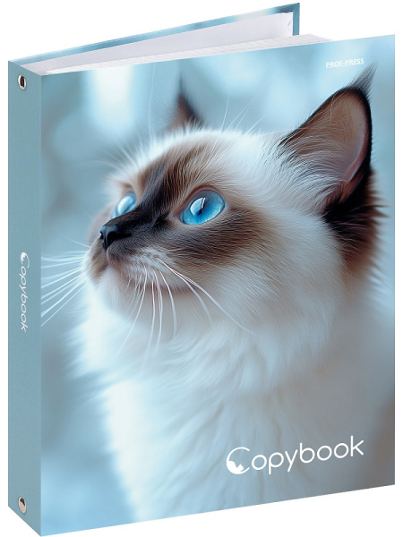 Тетрадь блок/кольцах  80л Голубоглазая кошка, лён