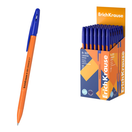 Ручка шарик. EK R-301 Stick Orange синяя 0,7мм, стакан