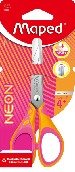 Ножницы  детск. 130мм Neon Pulse Soft прорез. ручки, блистер