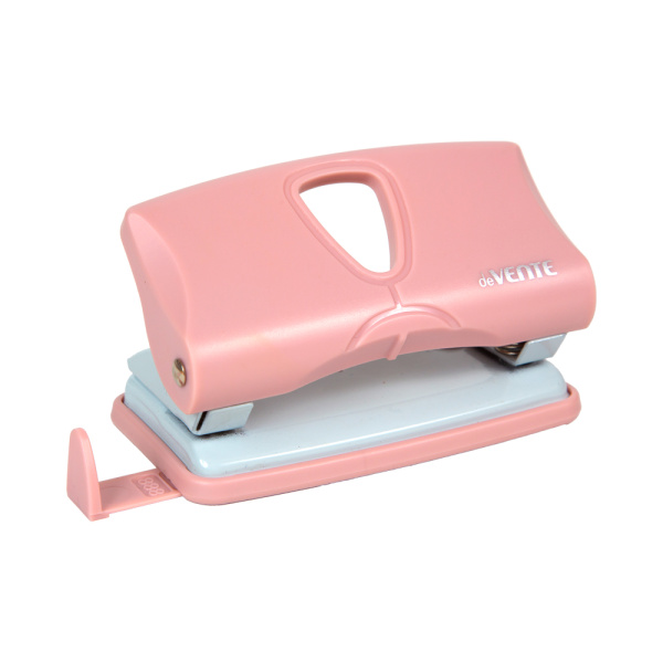 Дырокол 10л SigNature пудрово-розовый, с линейкой