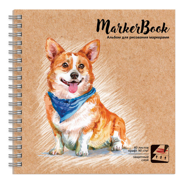 Альбом/гребень д/рис. маркерами 40л Корги, крафт, 90г/м2