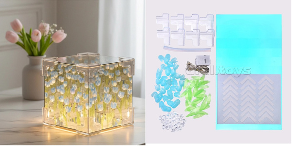 Сувенир Светильник Куб голубые тюльпаны (сделай сам)