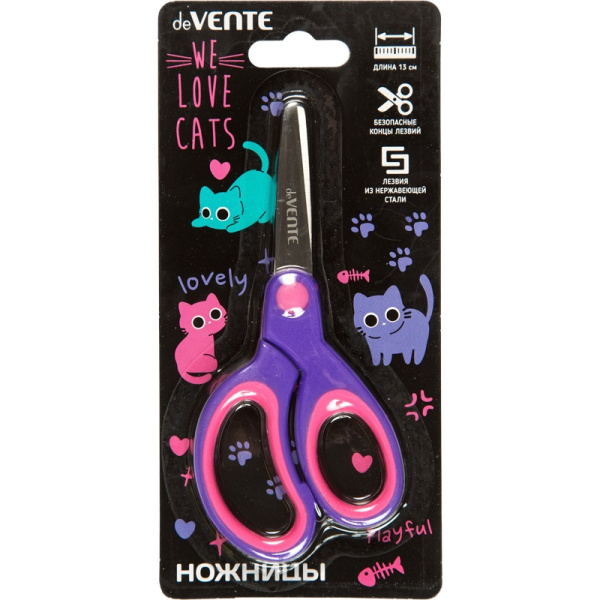 Ножницы  детск. 130мм Funny Cats, закругл лезвия, прорез.ручк